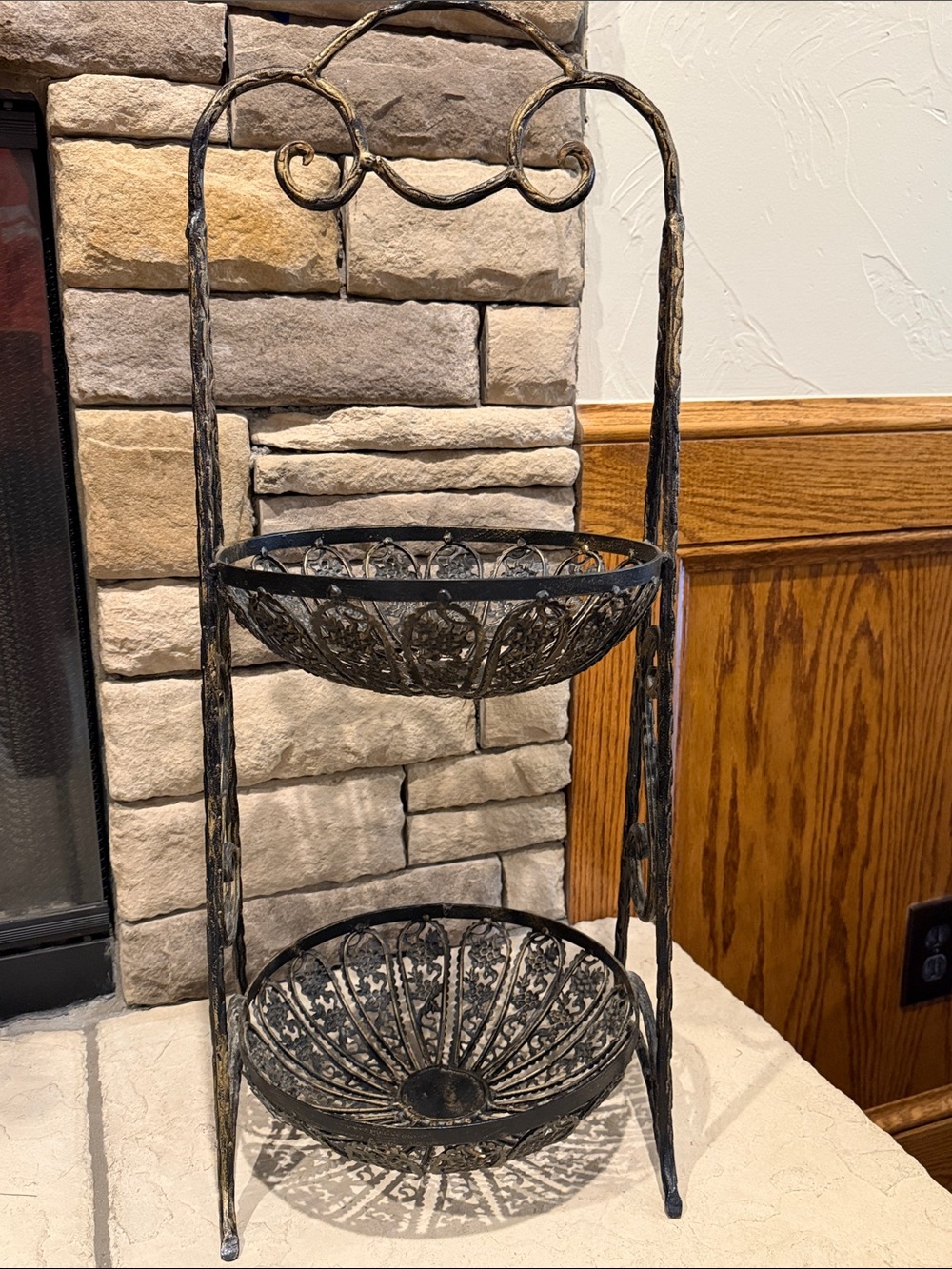 Two-Tier Decorative Metal Stand in Distressed Black